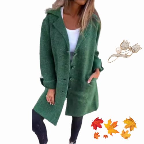 WINDEHAO Lässiger Revers Einreiher Langer Mantel 2024 Damen Vintage Revers Kragen Mantel Mid-Long Casual Pea Coat Trenchcoats für Frauen