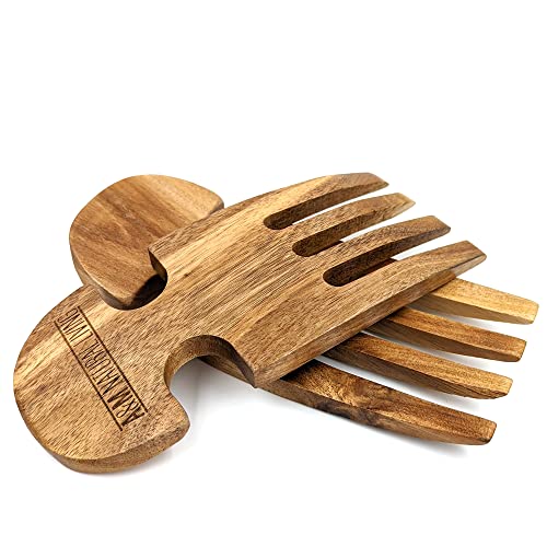 A&M Natural Living Salatbesteck aus Holz, 2-teiliges Salatbesteck-Set, Küchenhelfer aus Holz, umweltfreundliche Akazienholz, Salatmischung, Servieren, Holzzange