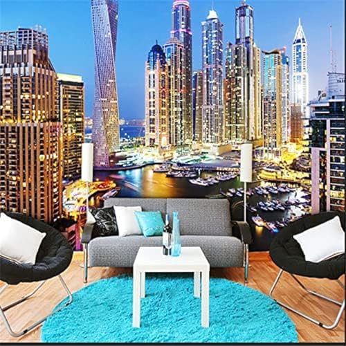 XLMING Dubai Stadt Nachtansicht 3D Tapete Wohnzimmer Sofa Schlafzimmer Esszimmer Home Dekoration Wand-250cm×170cm