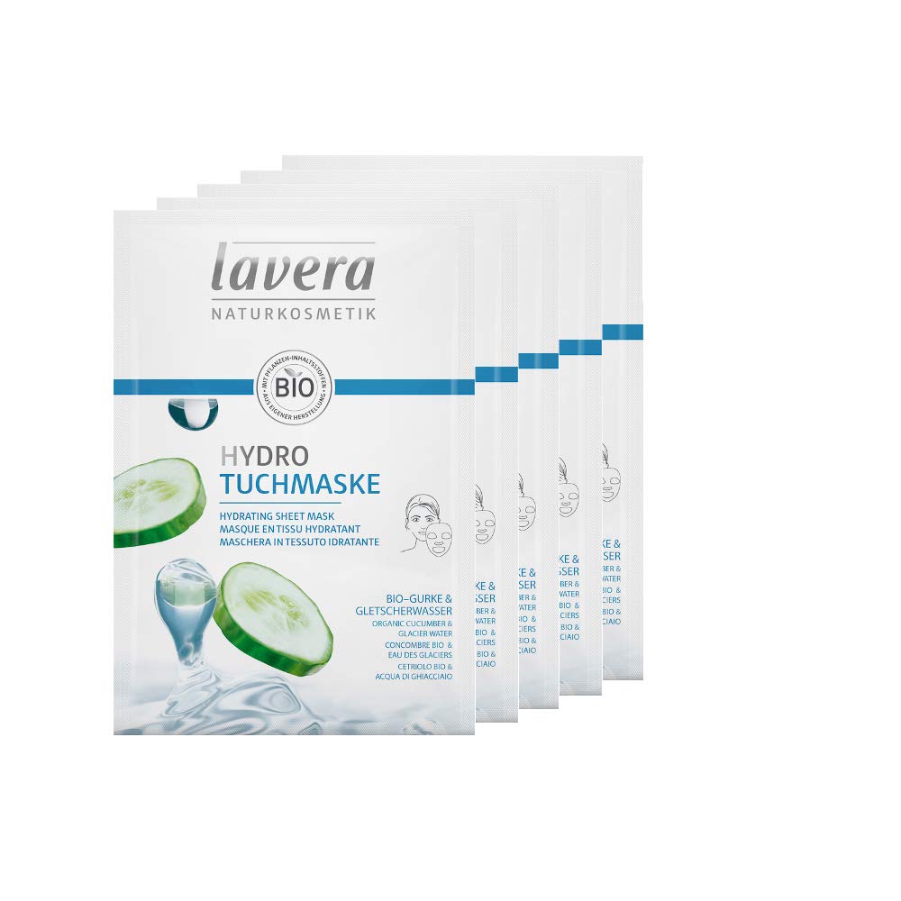 lavera Hydro Tuchmaske mit Bio-Gurke & Gletscherwasser 5Stk.