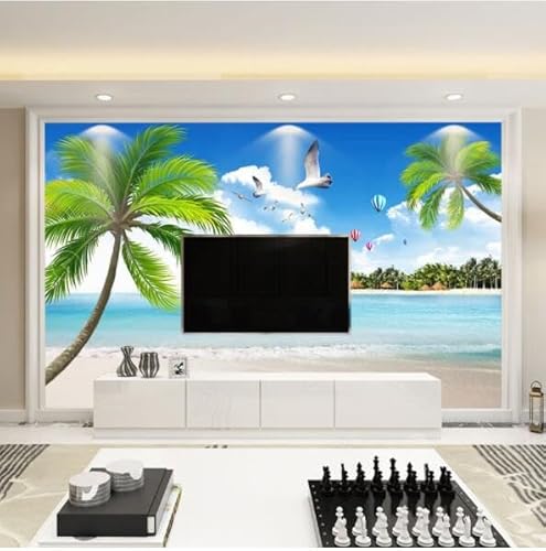 tyujlkjddlf Tapete Wandbild 3D Benutzerdefinierte Tv Hintergrund Tapete Meer Strand Kokosnussbaum Wandbild 3D Sofa Tapete Schlafzimmer Wandverkleidung-300Cmx210Cm