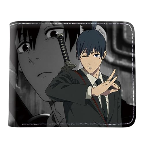 RYNDEX Chains-aw Man Brieftasche Anime, Cartoon-Druck Geldbörse Klein, PU Leder Münzbörse Wallet mit Sichtfenster(Color:Multicolor 9)