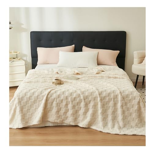 Dxcaicc Sherpa-Fleece-Überwurfdecken, flauschig, flauschig, warm, gemütlich, Plüsch, leichte, warme, dekorative Decke, Dicke, warme Plüsch-Wendedecke für Bett, Sofa,Beige,100 * 150cm