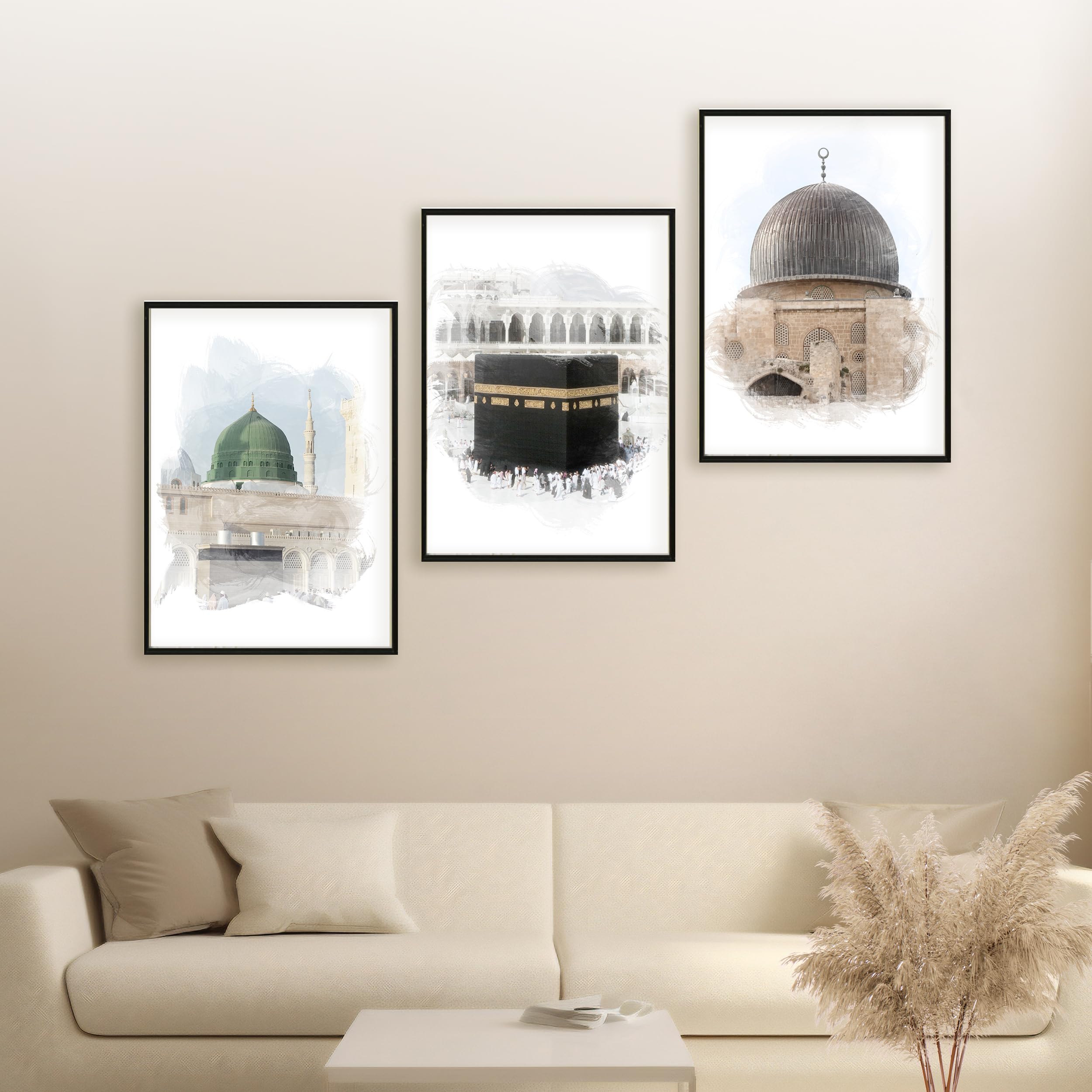 HAVA Artwork Holy Mosques Poster Set, Islamische Poster, Islamische Bilder, Islamische Dekoration, Islamische Geschenke, Bilderrahmen, Allah Wandbild