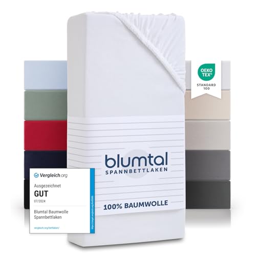 Blumtal Basics 2er-Set Jersey Spannbettlaken Topper 120x200 cm - Oeko-TEX Zertifiziert, 100% Baumwolle, bis 15cm Topperhöhe, Weiß