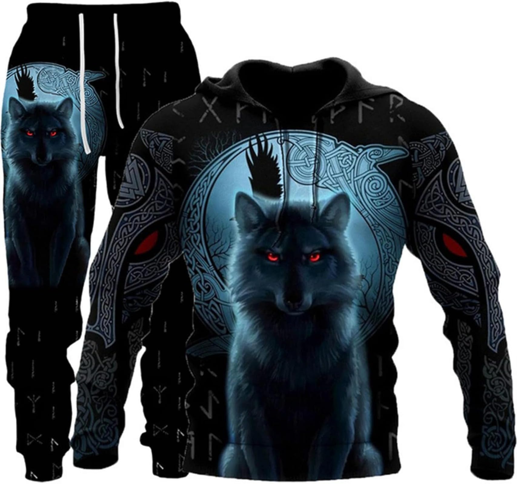 RIAAJ 3D Printed Herren Wolf Druck Trainingsanzug Männer Jogginganzug Hoodie Tops Hosen Sets Sport Anzug (A3,5XL)