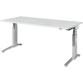 Schäfer Shop Genius Schreibtisch PLANOVA ERGOSTYLE, elektrisch höhenverstellbar, Rechteck, C-Fuß, B 1800 mm, lichtgrau/weißalu