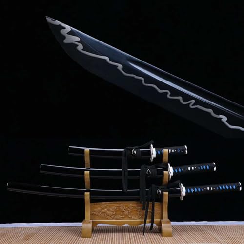 LQSMX sword Samurai Schwert 3-teilig Set scharf Katana Handgeschmiedeter hoher Manganstahl Geschenk, Dekoration und Überleben im Freien