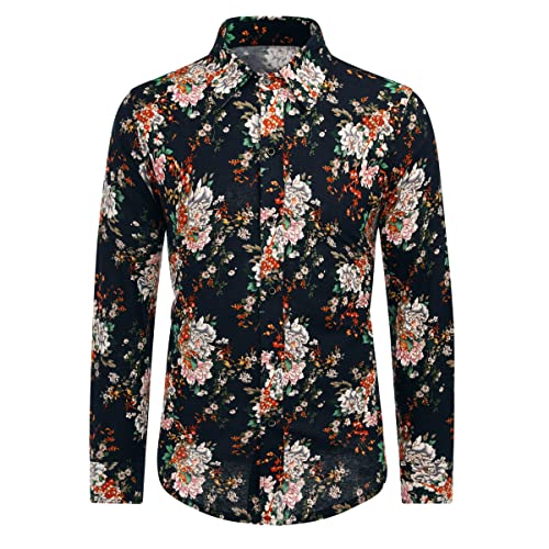 Blumen Hemden Herren Bunte Hemden Langarmhemd Muster Paisley Freizeitshemd Langarm Casual Shirt Farbe 9 XXL