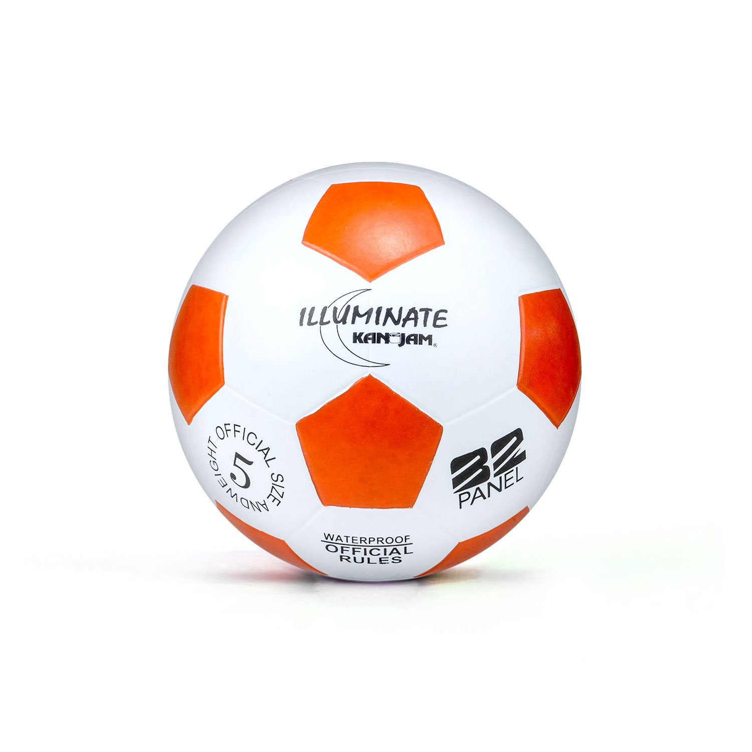 Kan Jam Illuminate LED Fußball, Leuchtfußball - im Dunkeln leuchtender Fußball - Offizielles Gewicht & Größe 5 - Weiß/Orange - Fußball Spaß bis in die Nacht dank bewegungsaktivierter LED-Beleuchtung