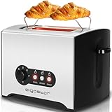 Aigostar Edelstahl Toaster 2 Scheiben,900W, 2er Toaster-Doppelschlitz für 2 Scheiben, Auftau & Aufwärm Funktion, 7 Bräunungsstufen, Herausnehmbar Krümelfach, Schwarz