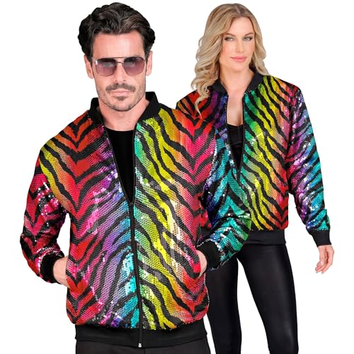 Widmann - Party Fashion Bomberjacke, Tiger Muster, Pailletten Jacke, Weste, Party Outfit, Disco, Animal Print