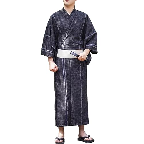 Herren japanischer Yukata japanischer Kimono Home Robe Pyjamas Morgenmantel Größe L-F7