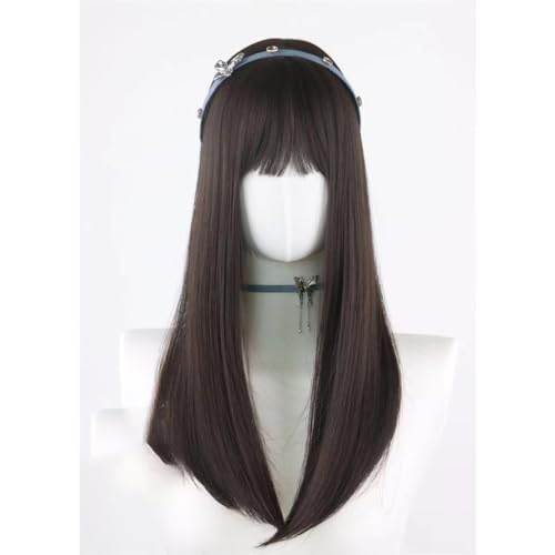 WCCNKK Anime Cosplay Perücke, Langes Glattes Braunes Haar, Mit Perückenkappe, Für Party Alltag Halloween Perücke, Dekorative Geschenke,A