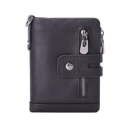 HIOPOIUYT Vielseitige Herren Geldbörse Bifold Compact Wallet mit Münzfach Kartenhalter Geldbörse, Schwarz