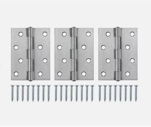 Stahltürscharnier, Set mit 3 Chrom-Innentürscharnieren N432, 100 mm, polierte Kugellager, Feuerschutztürschrauben