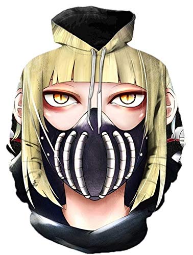 QYIFIRST Anime Kapuzenpulli Hoodie Hero Academia Cross My Body Himiko Toga Cosplay Kostüm Unisex 3D Druck Top Adult Schwarz L (Chest 110cm)