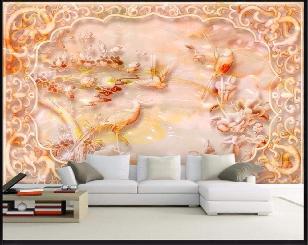 Jadeschnitzerei Vögel Und Blumen 3D Tapete Poster Restaurant Schlafzimmer Wohnzimmer Sofa TV Dekorative Wand-300cm×210cm