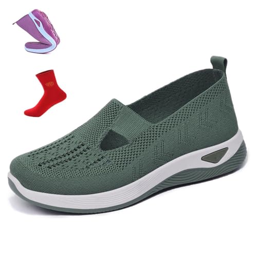 OTEB Bequeme, atmungsaktive Strick-Sneaker for Damen, Slip-On-Wanderschuhe for Damen, atmungsaktive Mesh-Sneaker(Green,40 EU)