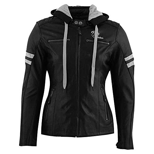 Rusty Stitches Joyce Hooded Damen Motorrad Lederjacke (Black/White,44)