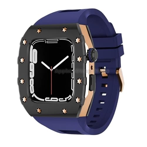 KANUZ Silikonband für Apple Watch 6 5 4 SE Serie, 44 mm, Metalllünette, Luxus-Metalllünette, Gummiband, Modifikationsset für iWatch Serie 8, 7, 45 mm (Farbe: D, Größe: 45 mm für 8/7)