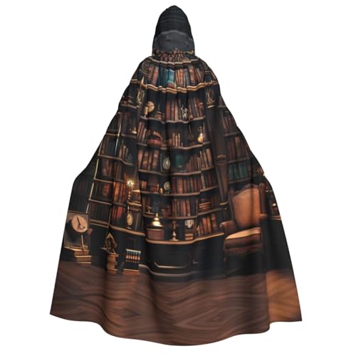 WURTON Bibliothek Bücherregal Druck Unisex Kapuzenumhang Kostüm Damen Herren Vampir Halloween Cosplay Karneval Mottoparty