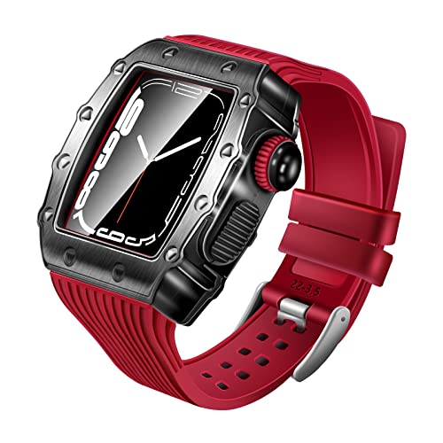 TONECY Modifikationsset für Apple Watch, Stoßfängergehäuse, Gummiband, Serie 7, SE, 6, 5, 4, Mod-Set, Uhrenarmband 45 mm, 44 mm, 40 mm, 41 mm, Sport (Farbe: Rot, Größe: 44 mm)