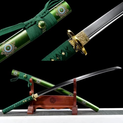 103cm grünes Katana-Schwert,Klinge aus Federstahl,Holzscheide mit bemaltem Muster,handgemachtes Katana,Japanischer Samurai-Schwert für Kendo-Training,Geschenke,Dekoration,Sammlung,Cosplay