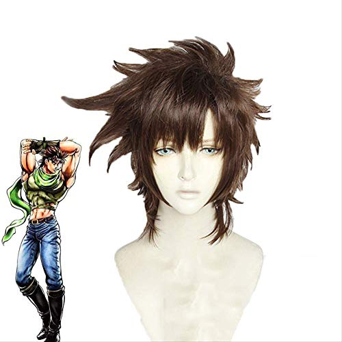 LINLINCD-Anime Coer Wig. JoJo' s Bizarre Adventure Joseph Joestar Perücken Cosplay Kostüm Kurze braune synthetische Haarperücke for Halloween-Party-Karneval