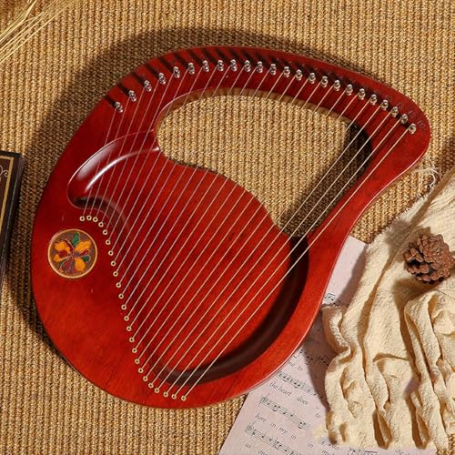 Leier,24 Metallsaiten Lyre Harp,Mahagoni Korpus Lyre Harfe,mit Stimmschlüssel Saiten Plektren Musiknotenaufkleber,Saiteninstrument für Erwachsene Kinder Anfänger,004