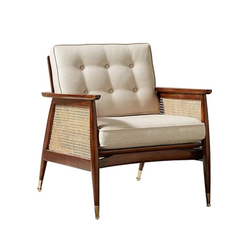 yixinzi-2024 Rattan-Akzentstuhl Akzentstuhl mit Rattan-Armlehnen, gepolsterter Mid-Century Modern Stuhl for Schlafzimmer, Wohnzimmer, Lesestühle, Rattan-Sessel, Retro-Freizeitstuhl Sessel