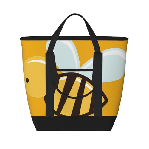 YQxwJL Einkaufstasche mit Cartoon-Bienen-Motiv, isolierte Lunchtasche, wiederverwendbare Einkaufstasche mit Reißverschluss, für Damen und Herren