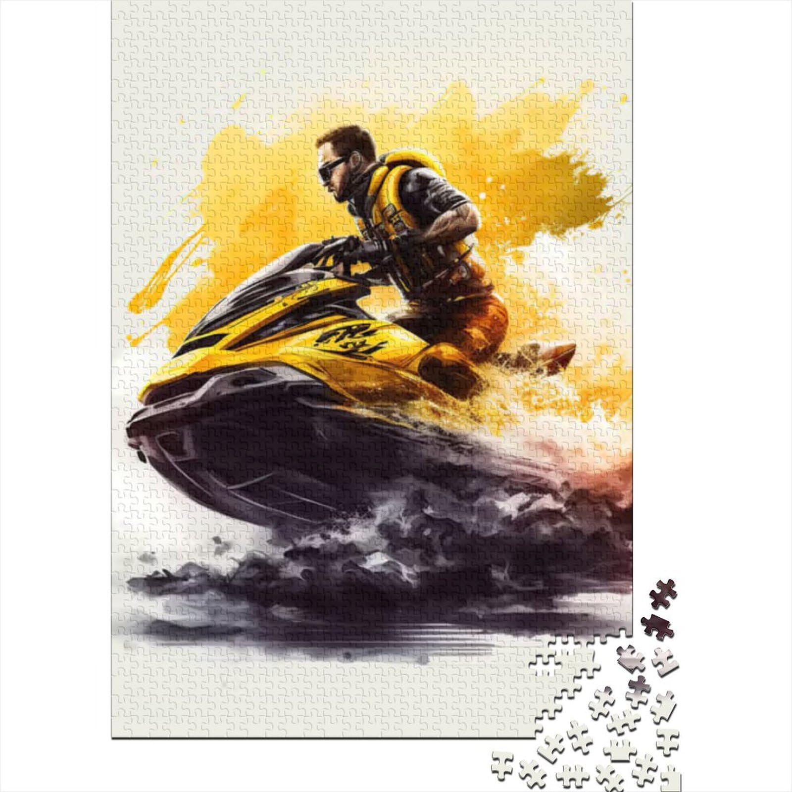 Puzzle für Erwachsene und Jugendliche, Jetski, 1000 Teile, Puzzle für Jugendliche, Holzbrett-Puzzle, Weihnachts-Puzzle-Geschenke, Größe: 75 x 50 cm