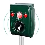 PGFIT Latest 2023 Ultrasonic Animal Repeller. Solar Animal Repellent. with Flashing LED Light and Alarm to expel Cats, Dogs, Squirrels, Deer, Raccoons, Skunks, Rabbits, Foxes