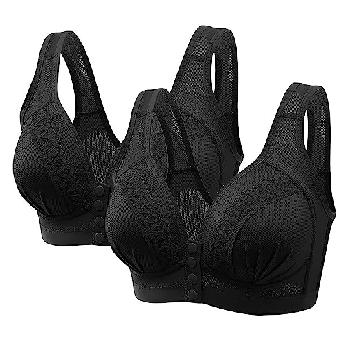 2er Pack Try Shape BH Sexy Ohne Bügel BH Atmungsaktiv Bustier Damen Entgiftungs BH mit Gepolstert Frauen Bralette Lift Up BH mit Vorderverschluss Minimizer BH Sport BHS für Damen Schwarz 90C