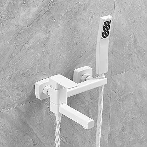 Badewannenarmatur Wannenarmatur Mit Handbrause Moderner Messing Wandmontage Einhebel Wannenbatterie, Badewanne Wasserhahn, Weiß