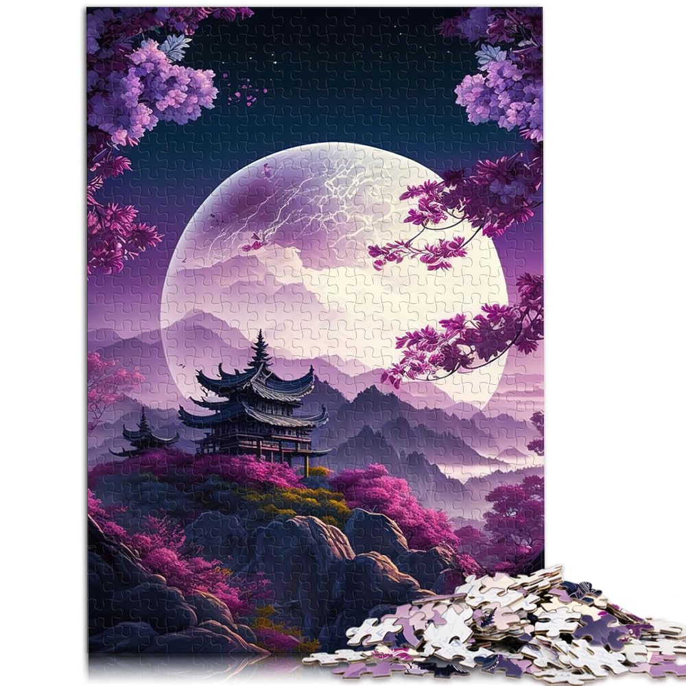 Puzzle mit japanischer Landschaft und Mond, 1000 Teile, für Erwachsene, aus Holz, zum Stressabbau, für den Urlaub zu Hause, zum Zeitvertreib, 1000 Teile (50 x 75 cm)