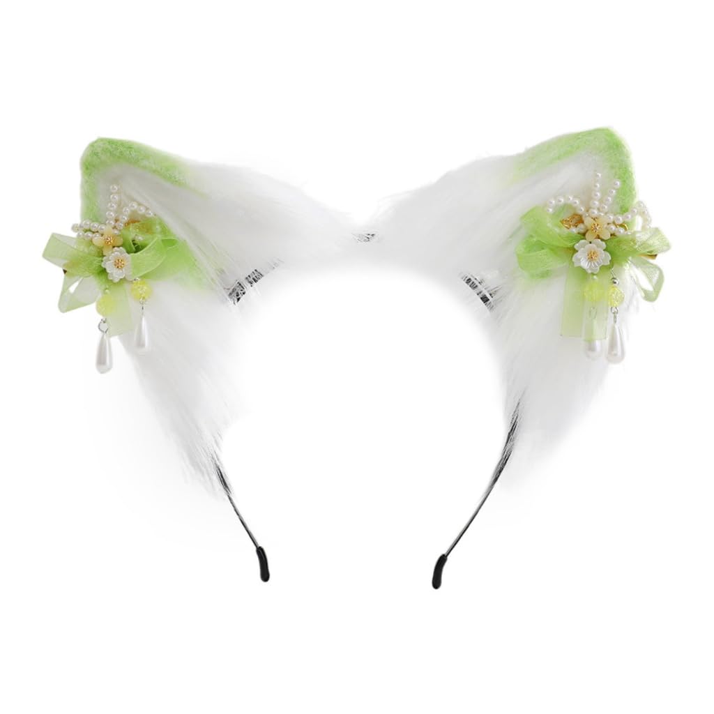 Bottone Niedlicher Ohr-Cosplay-Haarreif mit Blumen-Haarnadel, für Damen, Teenager, Stirnband für Live-Übertragung, Cartoon, Karneval, Haarband