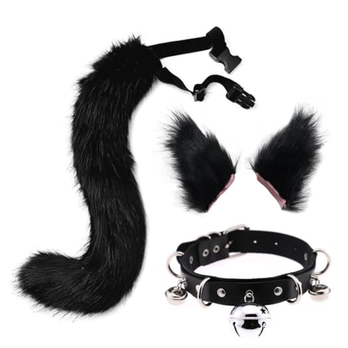 Furry Fox Ears Kit - Choker Collar and Faux Fur Tail Costume for Cosplay Halloween