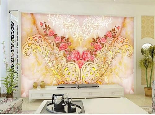 Marmoriertes Rosa Blumenmuster 3D Tapete Poster Restaurant Schlafzimmer Wohnzimmer Sofa TV Dekorative Wand-200cm×140cm