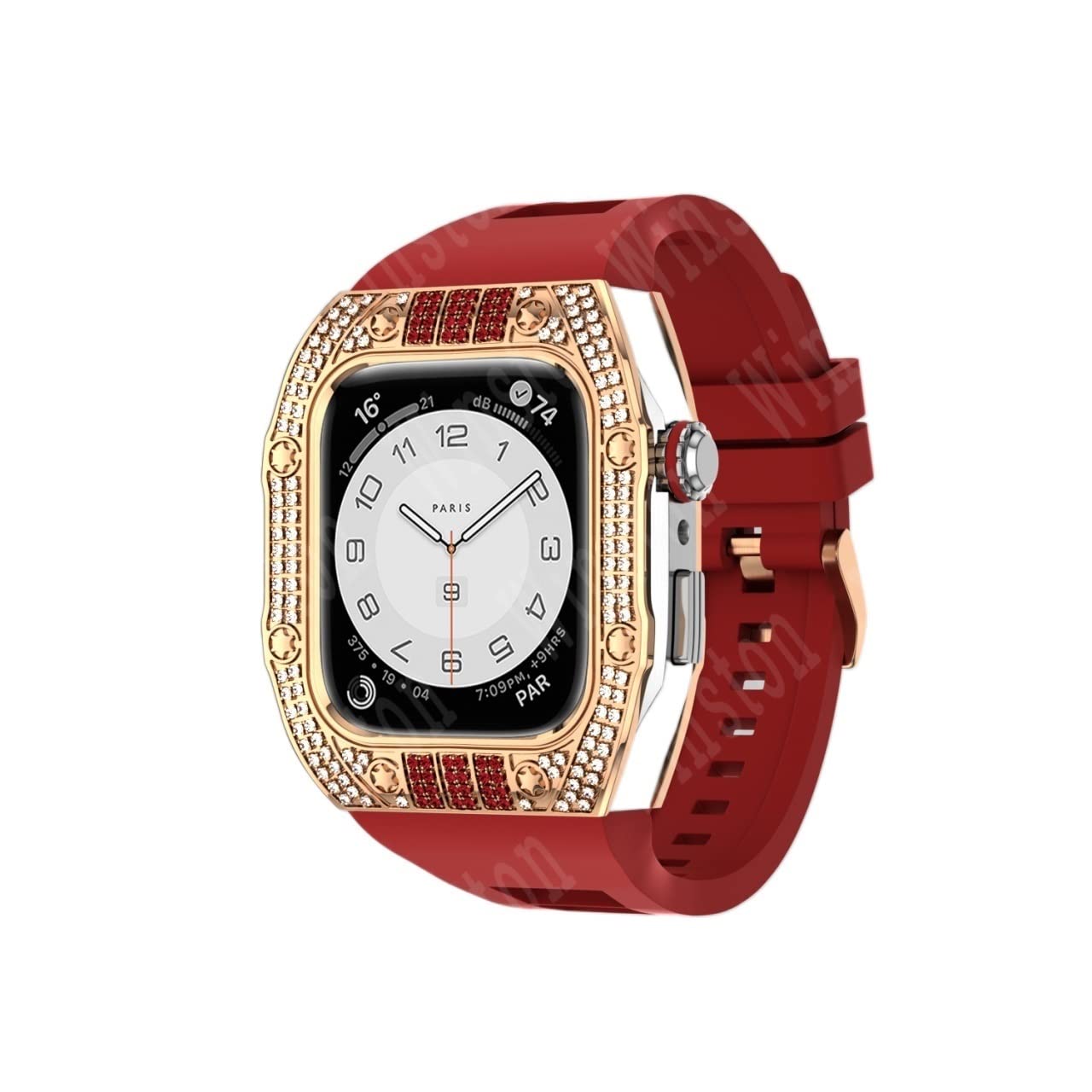 KANUZ Luxuriöses Diamantengehäuse-Modifikationsset, Mod Metallrahmen-Lünette für Apple Watch Band 7, Hülle, 44 mm, 45 mm, Armband für iWatch 7, 6, 5, 4, Set (Farbe: RGR-Diamanten, Größe: 44 mm für