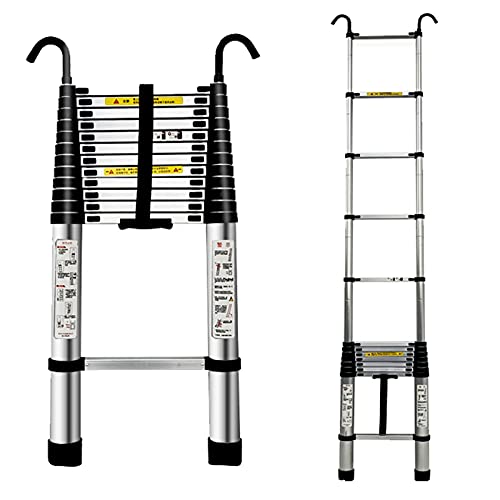 RASOANOA Klappbare Teleskopleitern 3,2 m/3,8 m/2 m/2,6 m/4 m/5 m, ausziehbare Aluminium-Geradeleiter mit abnehmbaren Haken, Tragkraft 150 kg Ambitious