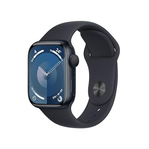 Apple Watch Series 9 [GPS, 41mm] - Mitternachts-Aluminiumgehäuse mit Mitternachts-Sportband, M/L (Generalüberholt), A2978