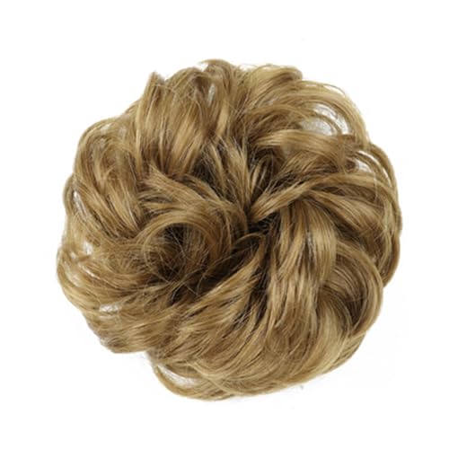 Haarteile Haarknoten Synthetischer Haarknoten, unordentlicher Chignon, Pferdeschwanz, Haarverlängerung, elastisches Gummiband, Haargummis for Frauen, blond, braun, gewellter Dutt Brötchen Haare(Q-12-2