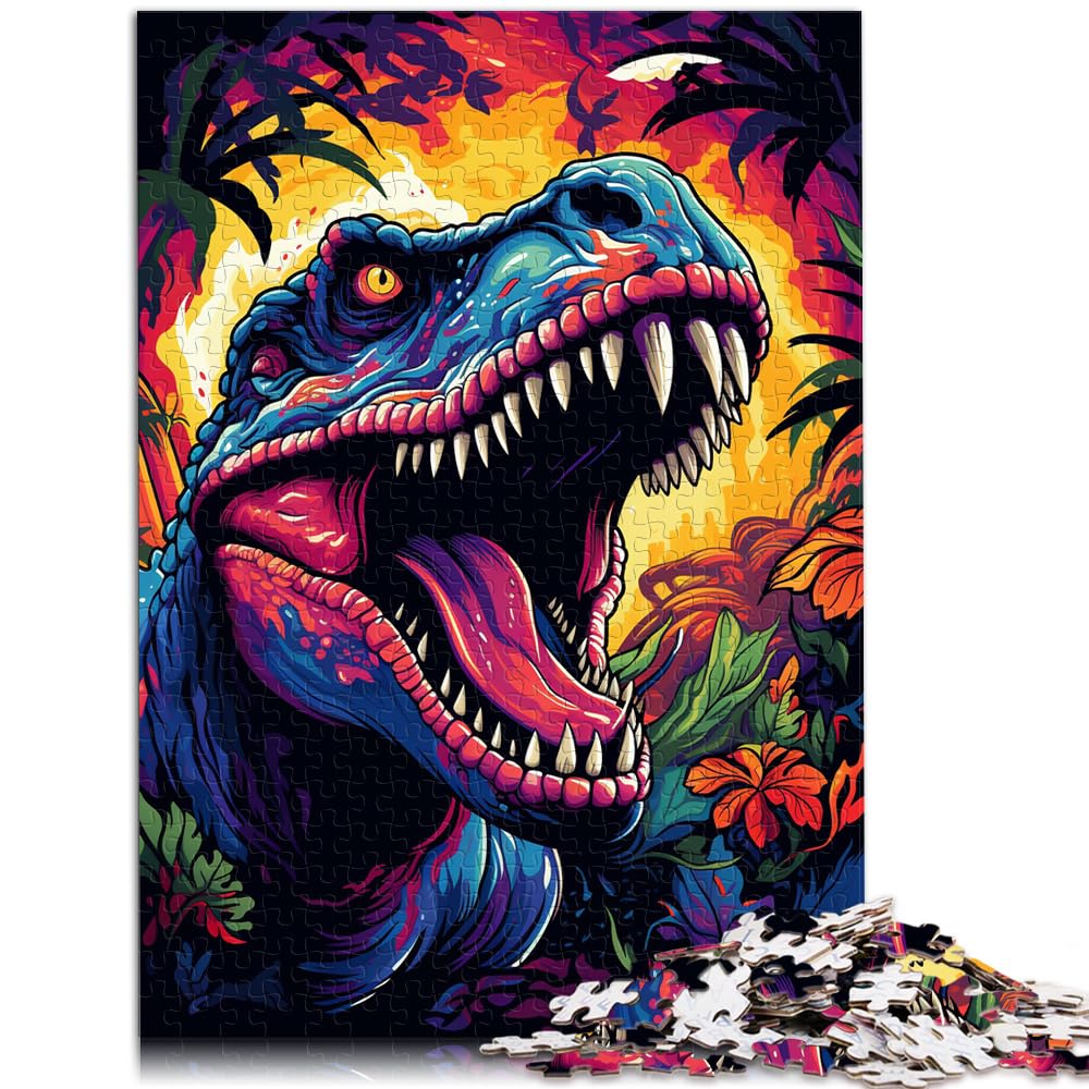 Puzzle für farbenfrohe Psychedelia der Dinosaurier, 1000 Teile, für Erwachsene, Geschenke, Holzpuzzles ganze Familie, 1000 Teile (50 x 75 cm)