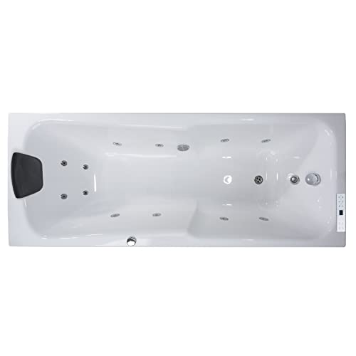 Basera® Classic Indoor Whirlpool Badewanne Bali mit 12 Massagedüsen, LED-Ambiente, Touchpanel, Bluetooth und Radio (170 x 75 x 62 cm)