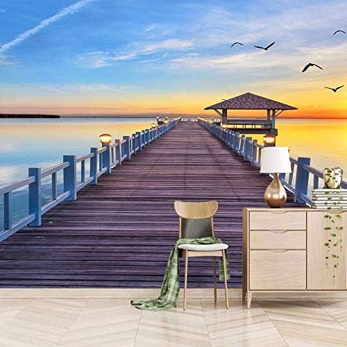 XLMING Holzbrücke Pavillon Dekoration 3D Tapeten Home Esszimmer Sofa Schlafzimmer Wohnzimmer TV Hintergrund-300cm×210cm