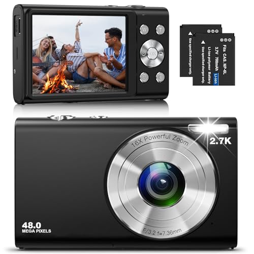 Digitalkamera, Autofokus-Kompaktkamera, HD 2,7 K, 48 MP mit 7,1 cm großem Bildschirm, 16-facher Digitalzoom, tragbare Mini-Kamera für Fotografie, Youtube-Vlogging-Kamera für Kinder, Erwachsene,