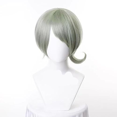 WCCNKK Danganronpa Tojo Kirumi Anime Cosplay Perücken & Haarteile, Graugrünes Kurzes Haar Mit Langen Koteletten Mit Perückenkappe, Dekoratives Geschenk, Halloween Party, Karneval Nachtleben