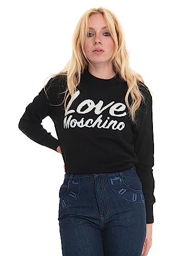 Love Moschino Women's Slim fit Long-Sleeved with Love Penguins Intarsia. Pullover Sweater, Black, 42